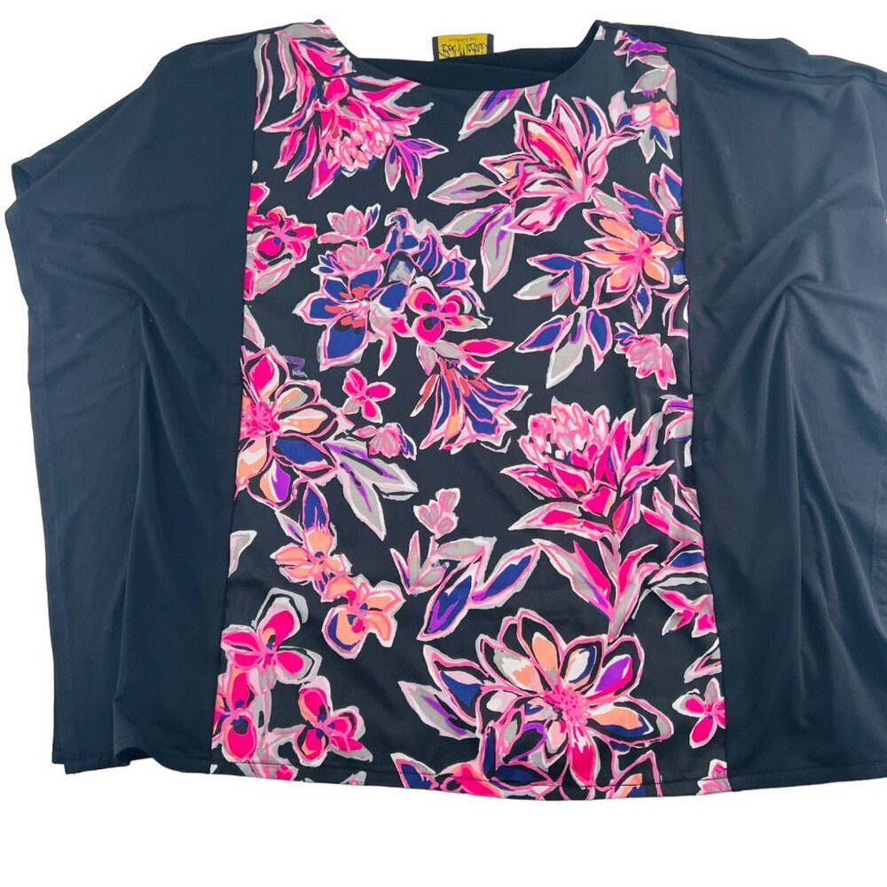 Bob Mackie Wearable Art Blouse Womens Medium Black Floral Dolman Sleeve Top